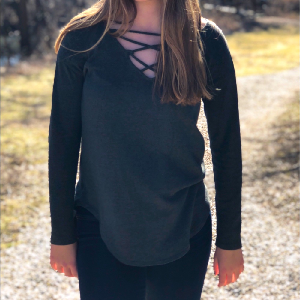 Criss cross long sleeve shirt